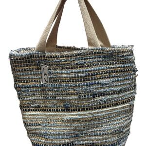NWT Anthropologie Maybelle Handmade Denim Woven Chindi Tote Bag